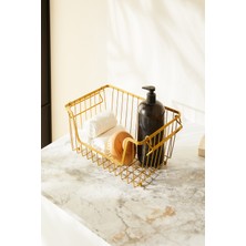 Ocean Home Textile Altın Renk Metal Sepet 32 x 22 x 16 cm