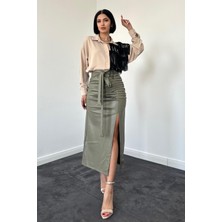 Markano Ön Büzgülü Askılı Etek