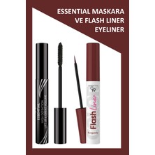 Essential Hacim Veren Maskara Siyah ve Flash Liner Bordo Eyeliner Makyaj Seti