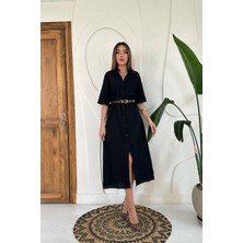 Markano Keten Kısa Kollu Elbise