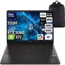 Hp Omen 16-AM0018NT Ultra 7-255H 64-Gbddr5 2 Tbssd RTX5060 (8GB-115W) 16" 165Hz Windows 10 Pro + Hmf Sırt Çantası BQ1Z1EAHMF53