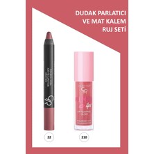 Plumped Lips Lip Plumping Gloss No: 210 ve  Matte Lipstick Crayon No:22 Cotton Pink Seti