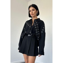 Markano Boyamalı Keten Baskılı Taşlı Gömlek