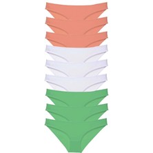 9 Adet Süper Eko Set Likralı Kadın Slip Külot Pudra Beyaz Yeşil