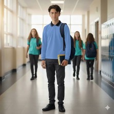 Çizgi Polo Yaka Okul T-Shirt %100 Pamuklu Bedenler Yaşlarla Uyumludur