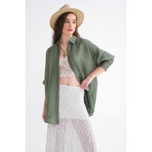 4667 Kadın Ince Oversize Modal Gömlek Haki