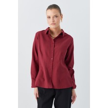 4634 Kadın Pensli Fit Gömlek Bordo