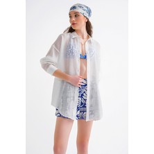 4667 Kadın Ince Oversize Modal Gömlek Beyaz