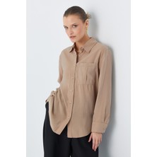 4628 Kadın Cep Detaylı Modal Gömlek Toprak