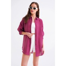 4667 Kadın Ince Oversize Modal Gömlek Bordo