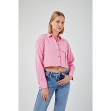 4444 Kadın Apoletli Crop Gömlek Şeker Pembe