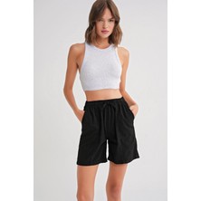 4732 Kadın Şehir Boy Parça Boyalı Basic Şort Siyah