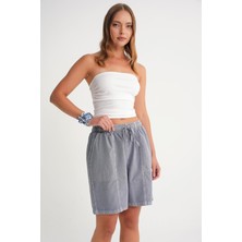 4732 Kadın Şehir Boy Parça Boyalı Basic Şort Antik Gri