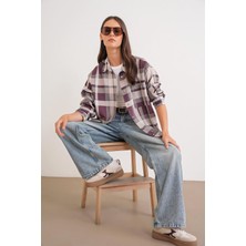 4752 Kadın Oversize Ekose Gömlek Bordo