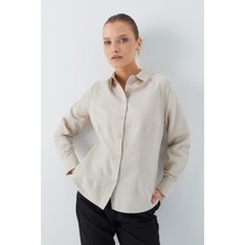 4634 Kadın Pensli Fit Gömlek Taş