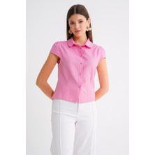 4698 Kadın Ay Kol Fit Pensli Gömlek Pembe