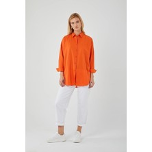 4053 Kadın Tek Cepli Oversize Basic Gömlek Oranj