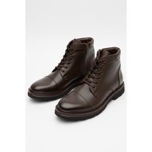 Lusive Hakiki Deri Kahverengi Fermuarlı Erkek Kışlık Bot LUASS27AL0043