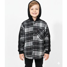 Jena Erkek Çocuk Ekose Kapüşonlu Gömlek 3-14 Yaş Siyah