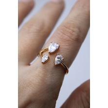 Nenya Vıp Çelik Damla Kesim Zirkon 3 Taşlı Ayarlanabilir Yüzük