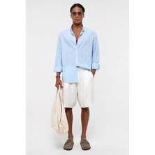 Basic Oversize Pamuk  Keten Gömlek Bebe Mavi