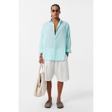 Basic Oversize Pamuk  Keten Gömlek Mint