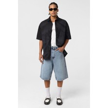 Oversize Yıkamalı Poplin Gömlek Siyah