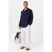 Uzun Kollu Basic Oversize Gömlek Lacivert
