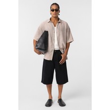 Arka Baskılı Tensel Oversize Gömlek Taş