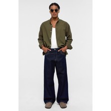 Basic Oversize Pamuk  Keten Gömlek Haki