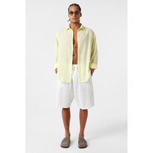 Basic Oversize Pamuk  Keten Gömlek Sarı