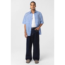 Oversize Yıkamalı Poplin Gömlek Mavi