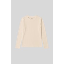 Bej O Yaka Standart Fit Uzun Kollu Basic Kadın T-Shirt - 97312