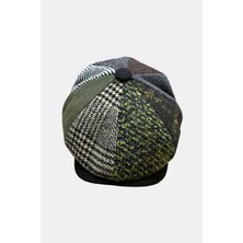 Külah Erkek Patchwork Tweed Yün Kasket İngiliz Newsboy Şapka