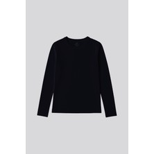 Lacivert O Yaka Standart Fit Uzun Kollu Basic Kadın T-Shirt - 97312