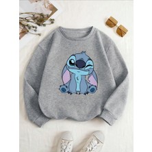Baskılı Bisiklet Yaka Içi Polarlı Sweatshirt