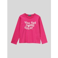Benetton Kız Çocuk Baskılı Sweatshirt 1-6 Yaş Fuşya