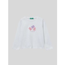 Benetton Kız Çocuk Baskılı Sweatshirt 1-6 Yaş Beyaz