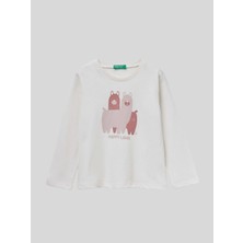 Benetton Kız Çocuk Baskılı Sweatshirt 1-6 Yaş Ekru