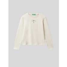 Benetton Kız Çocuk Baskılı Sweatshirt 6-14 Yaş Ekru