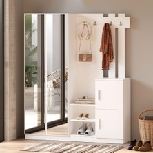 L'occi Concept Wood Aynalı Askılı Kapaklı Vestiyer Portmanto Ayakkabılık Beyaz