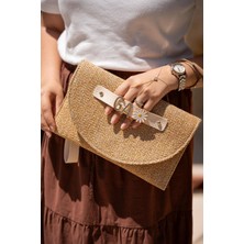 Change Krem Charm Detaylı Hasır Clutch Kadın Çanta