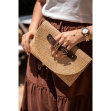 Change Acı Kahve Charm Detaylı Hasır Clutch Kadın Çanta