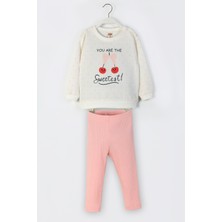 Kız Çocuk Kalp ve Kiraz Desenli Taytlı Takım