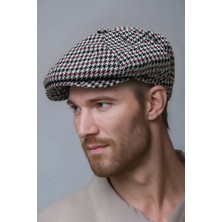 Erkek Kazayağı Kasket Şapka – Siyah Bordo Desenli Retro Flat Cap
