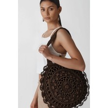 Bohem Örgü Hasır Plaj Çantası Yuvarlak El Yapımı Yazlık Omuz Çantası