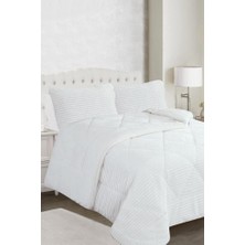 Ece Stripe Çift Kişilik Pelüş Yatak Örtüsü Krem