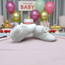 Çago Kids Ilkadım Bebek Patik Pamuk Astarlı Suni Deri Beyaz Renkli Kaymaz Taban ve Nefes Alabilir Kumaş