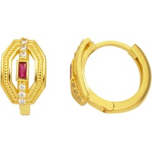 Kırmızı Taşlı Altın Küpe