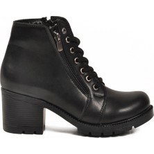 Siyah Bağcıklı Fermuarlı Topuklu Kadın Bot 196 Z